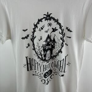 Happy Halloween Haunted House Graphic Tee White Womens Size Small‎ 100% Cotton